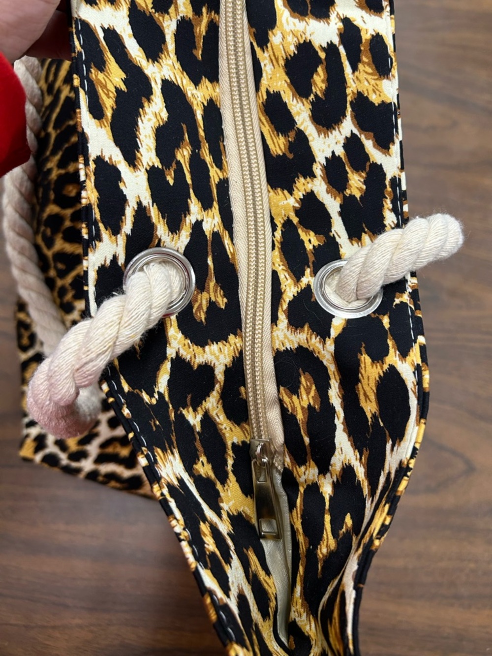 Leopard Print Rope Handle Tote Bag - Brown/Black - Picture 5 of 10